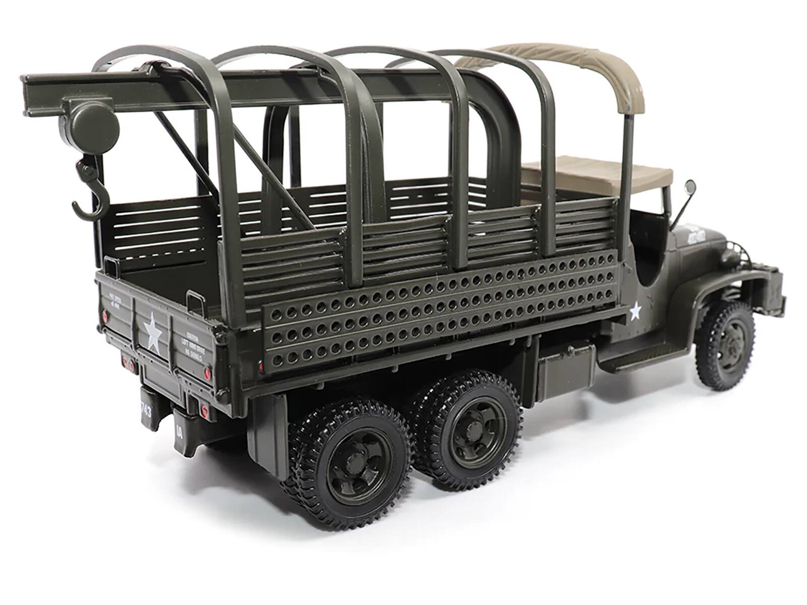 Angle. Militaria Die Cast - GMC CCKW353 Wrecker Tow Truck Olive Drab "United States Army" 1/43 Diecast Model by Militaria Die Cast - Green.