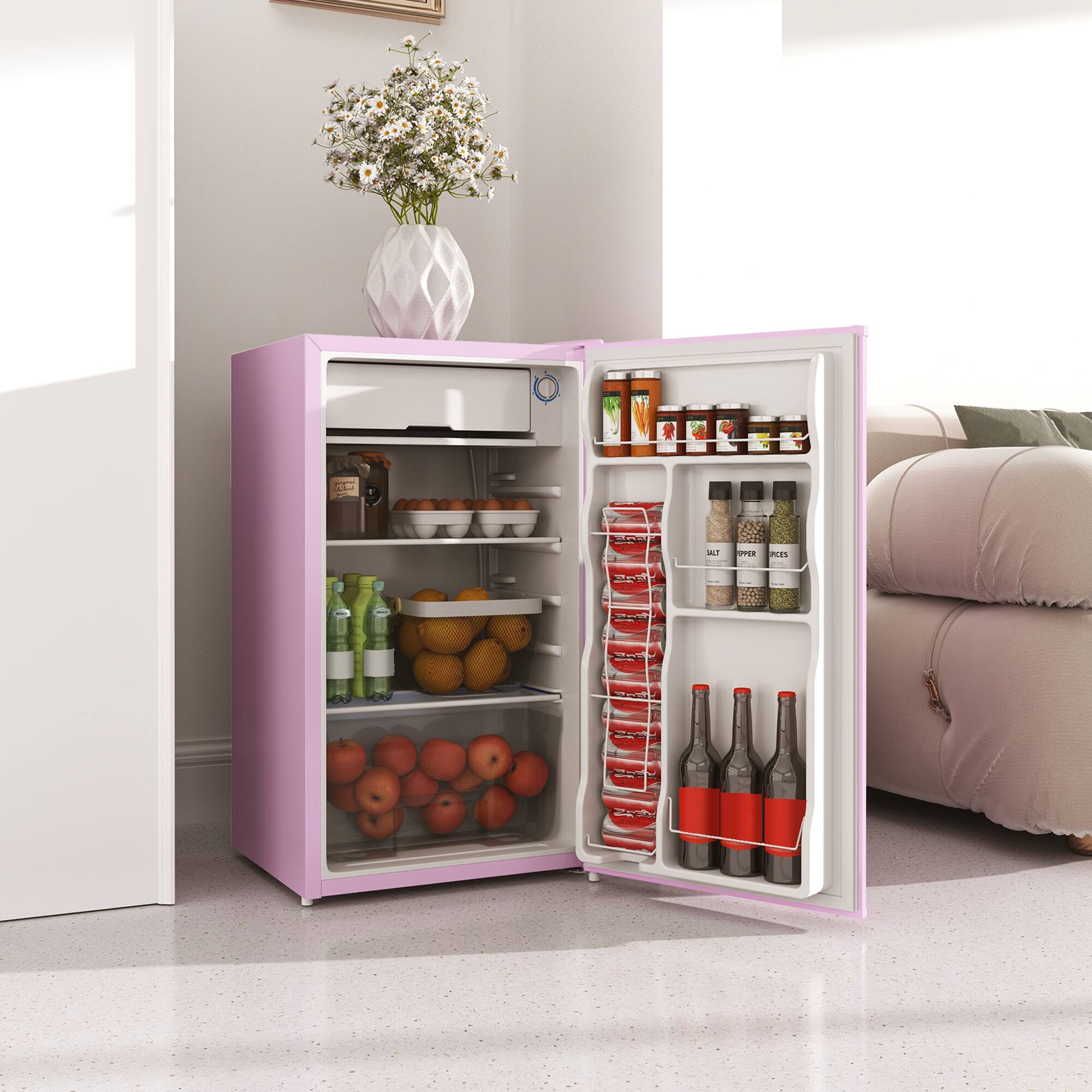 Alt View 8. Homcom - 3.2CuFt Energy Star Mini Fridge Freezer, Compact Single Door w/Reversible Hinge - Pink.