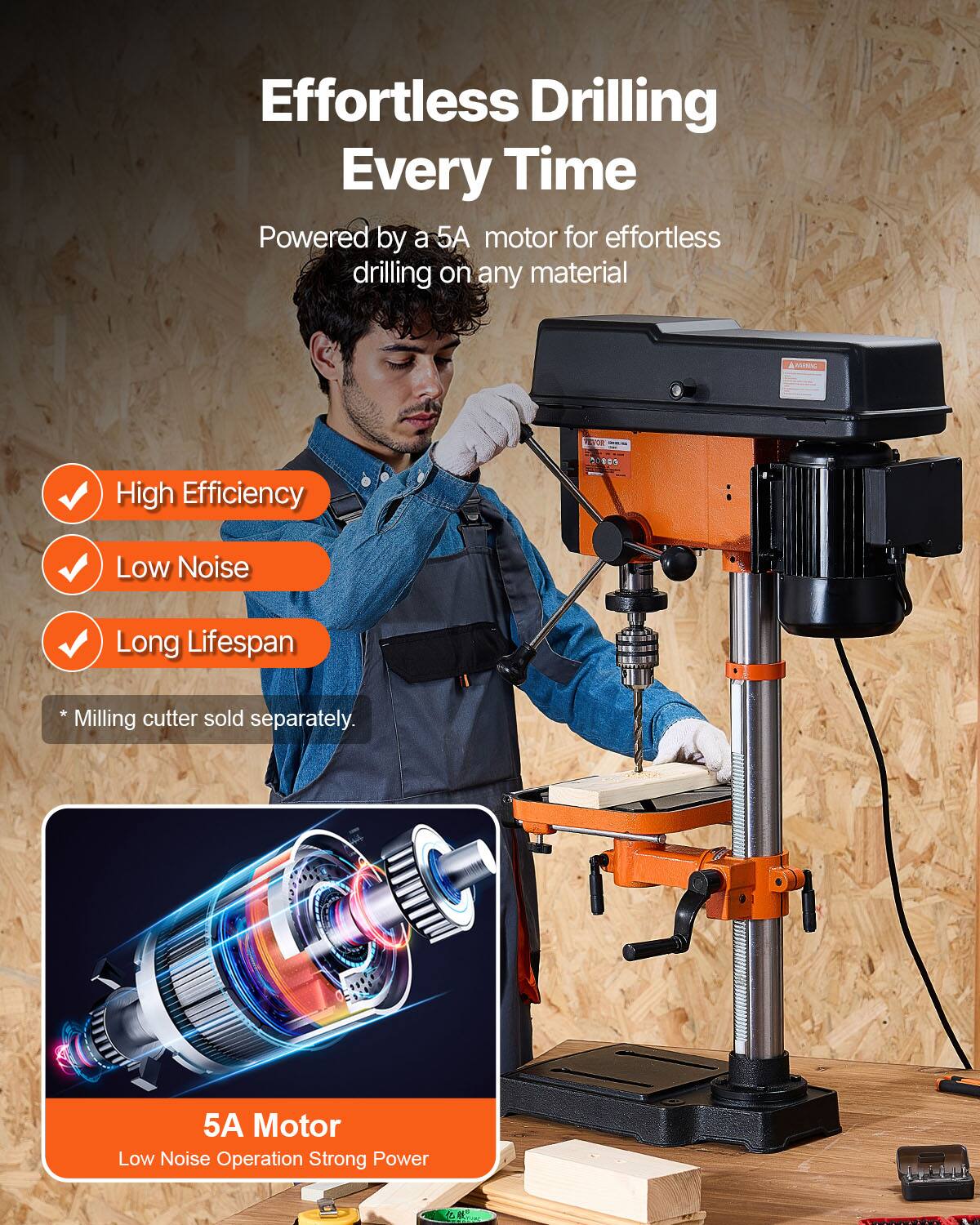 Effortless Drilling Every Time  
Powered by a 5A motor for effortless drilling on any material  

High Efficiency  
Low Noise  
Long Lifespan  

*Milling cutter sold separately.  

5A Motor  
Low Noise Operation  
Strong Power