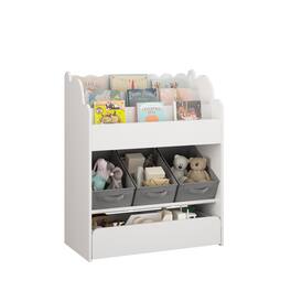 Ecooso - Kids Bookshelf with Storage Bins and Drawer, Multi-Functional Toy Storage Organizer for Nursery Room - White
