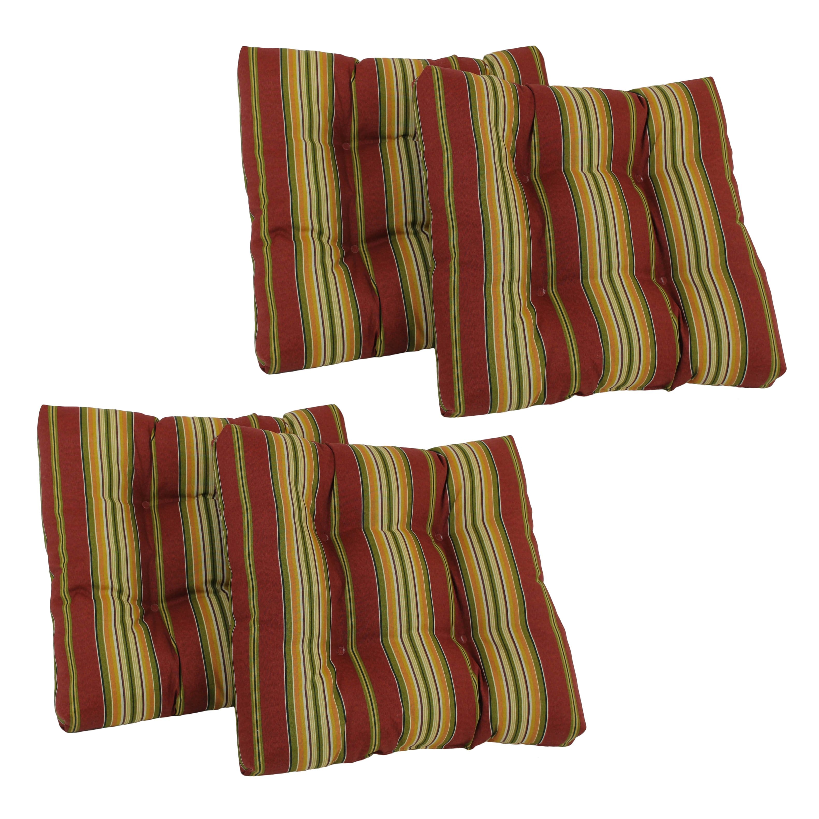 Blazing Needles - 19-inch Squared Spun Polyester Tufted Dining Chair Cushion (Set of Four) - Kingsley Stripe Ruby