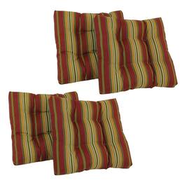 Blazing Needles - 19-inch Squared Spun Polyester Tufted Dining Chair Cushion (Set of Four) - Kingsley Stripe Ruby