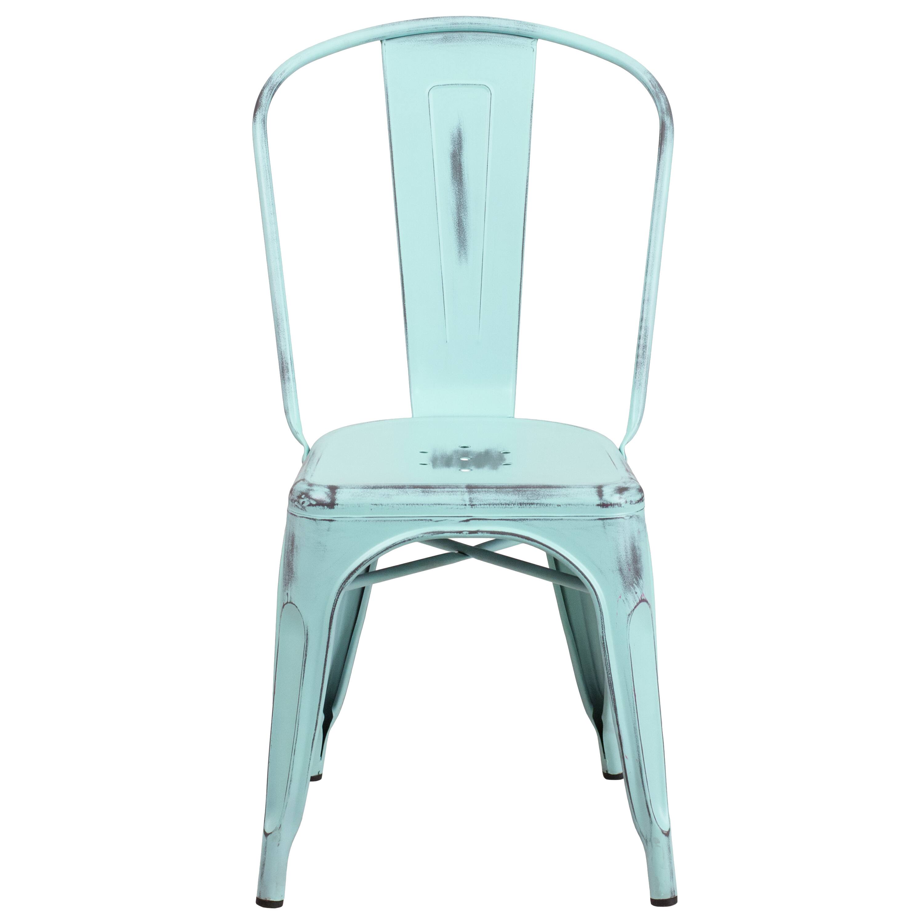 Alt View 7. Emma + Oliver - Commercial Grade Distressed Colorful Metal Indoor-Outdoor Stackable Chair - Green-Blue.