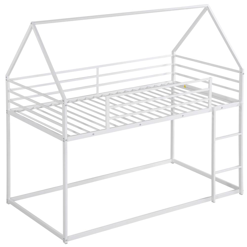 Alt View 6. Loheer - Loheer Twin Over Twin Bunk Bed House Bed White Metal Frame with Ladder - White.