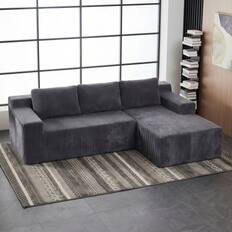 Front. Anysun - Corduroy L-Shape Modular Sectional Sofa Set - Luxury Floor Couch, Foam-Filled Compressed for Living Room & Bedroom - Gray.