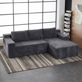 Anysun - Corduroy L-Shape Modular Sectional Sofa Set - Luxury Floor Couch, Foam-Filled Compressed for Living Room & Bedroom - Gray