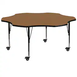 Flash Furniture - Wren Mobile 60'' Flower Oak Thermal Laminate Activity Table - Height Adjustable Short Legs - Brown