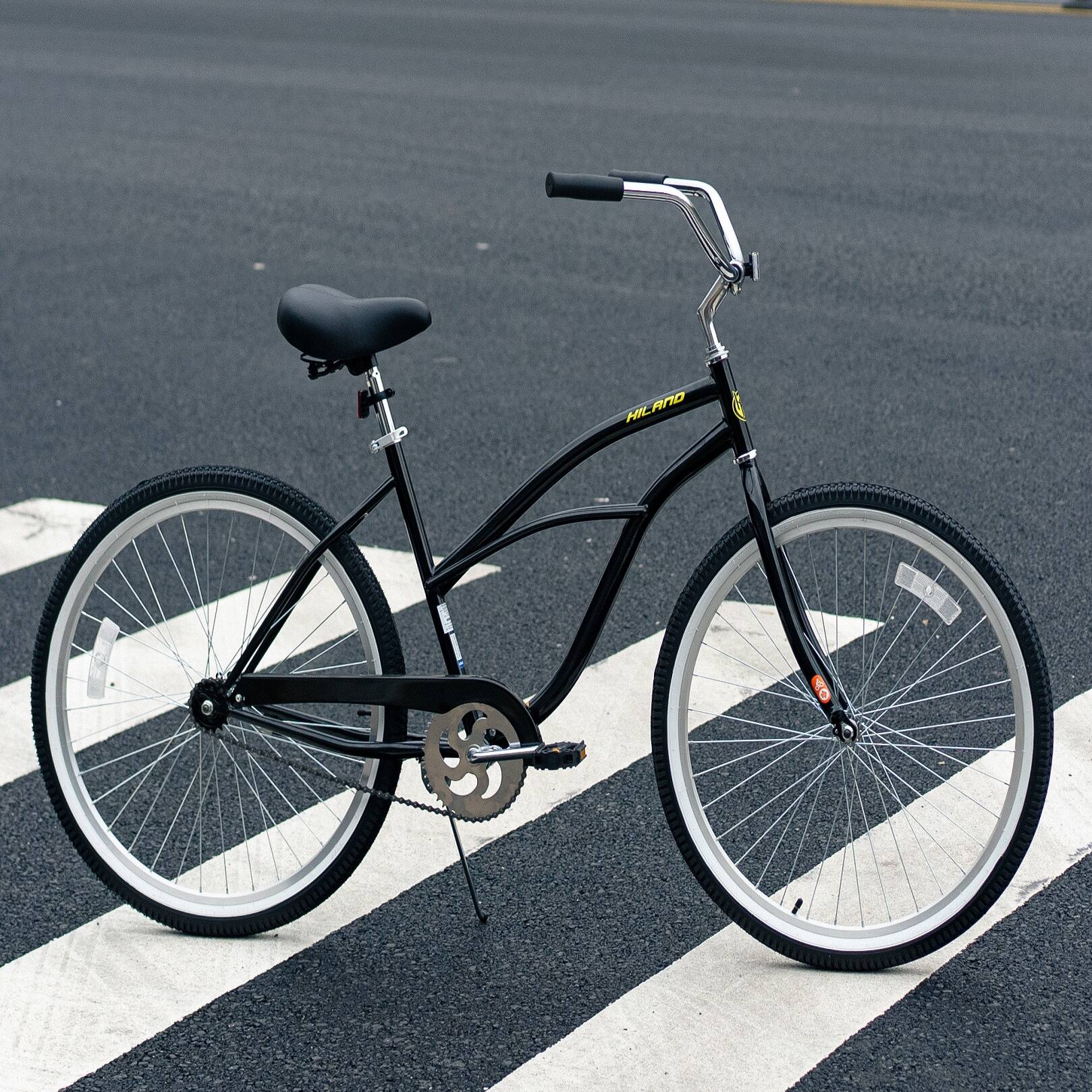 Left. HILAND - HILAND Jade 26 Inch Adult Beach Cruiser Bike for Men Women, Steel Frame, Commuter Bicycle with Single Speed, Black - black.