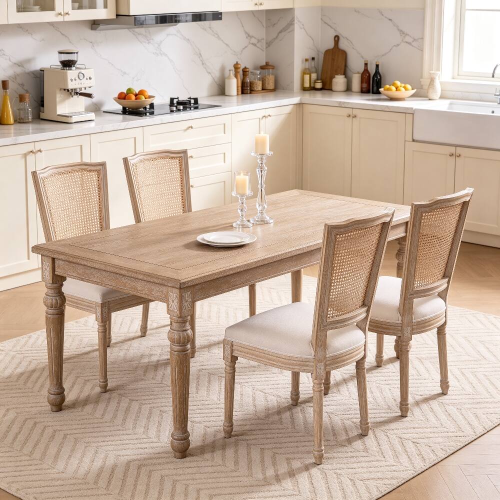 Back. Loheer - Loheer French Country Dining Chairs Set of 2 Rattan Back Beige - Beige.