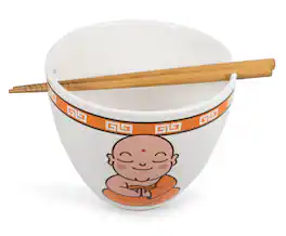 Toynk - Hungry Buddha Japanese Dinnerware Set | 16-Ounce Ramen Bowl and Chopsticks - Orange