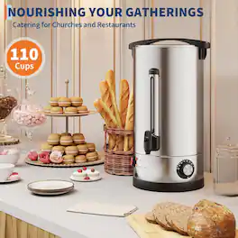 Babevy - 110 Cup (16L/4.2Gal) Commercial Coffee Urn, Double Wall, Temp Control, Dispenser for Buffets - Silver