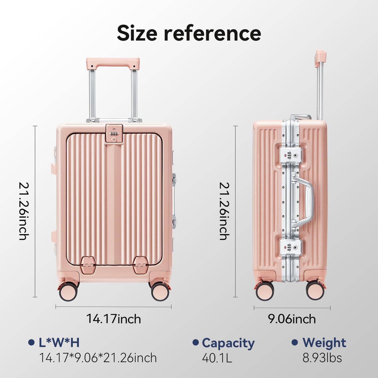 Quick Deer 20 Inch Carry On Luggage with Front Pocket, Aluminum