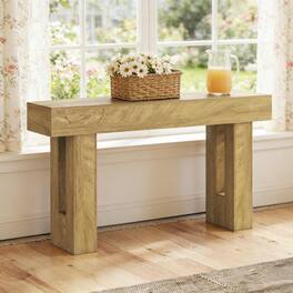Whisen - 63" Long Console Sofa Table, Rustic MDF Entryway Hallway Table with Thickened Top, Easy Assembly - Oak
