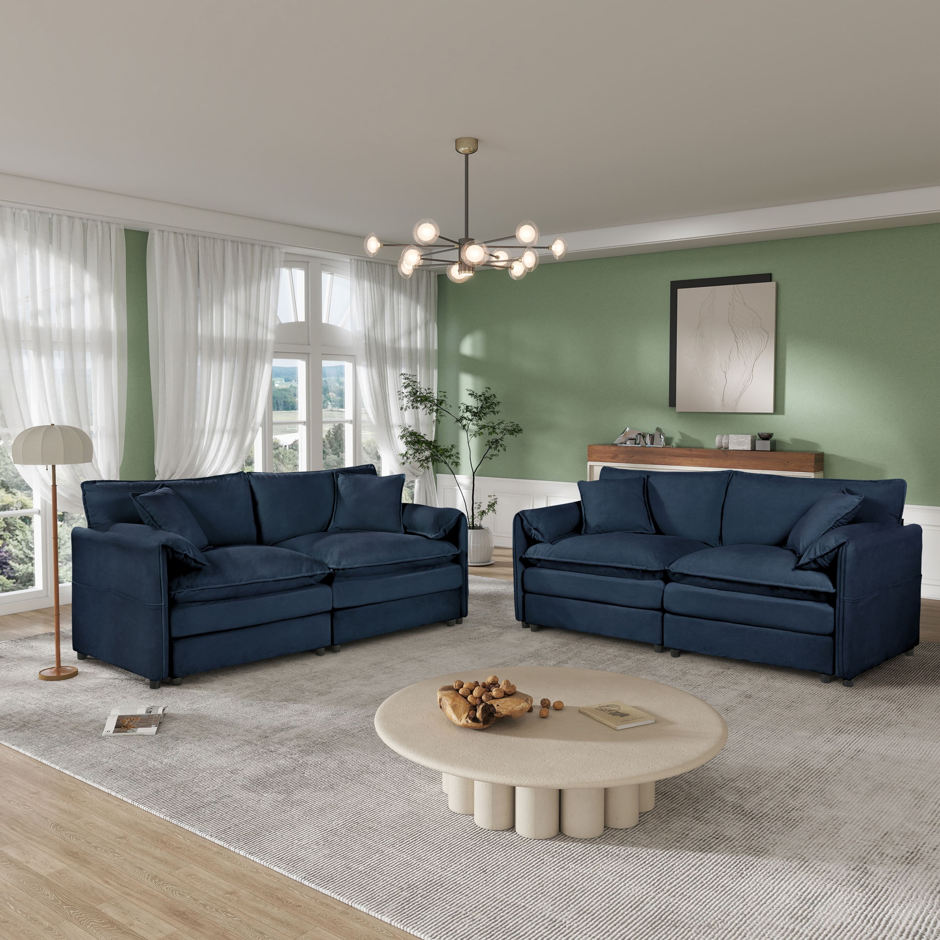 Anysun - Oversized 2-Piece Chenille Loveseat Sofa Set - Deep-Seat Cloud Design with 4 Pillows, DIY Modular for Living Room - Blue