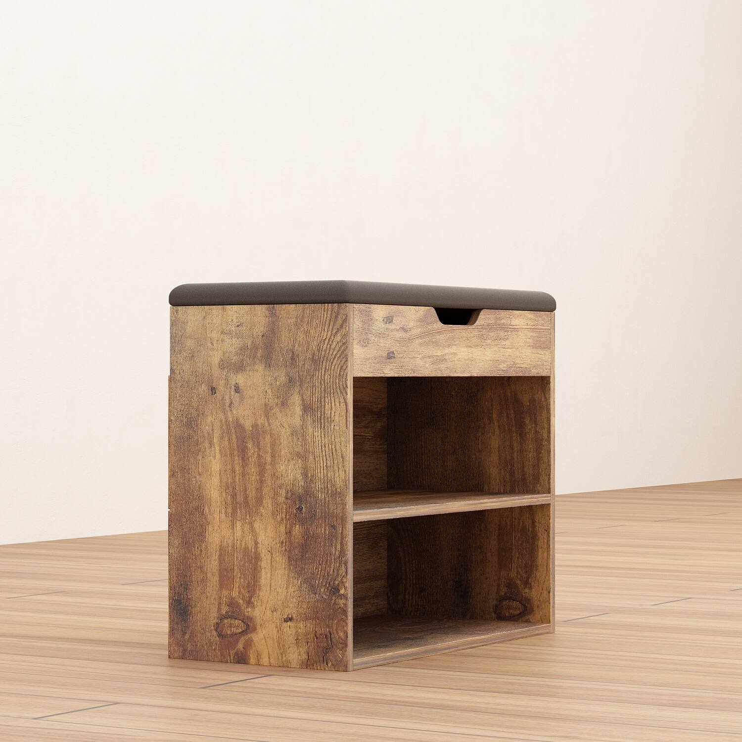 Angle. Famapy - Famapy Multifunctional Shoe Rack Storage Bench - Upholstered Seat Hidden Compartment - Black & Brown.