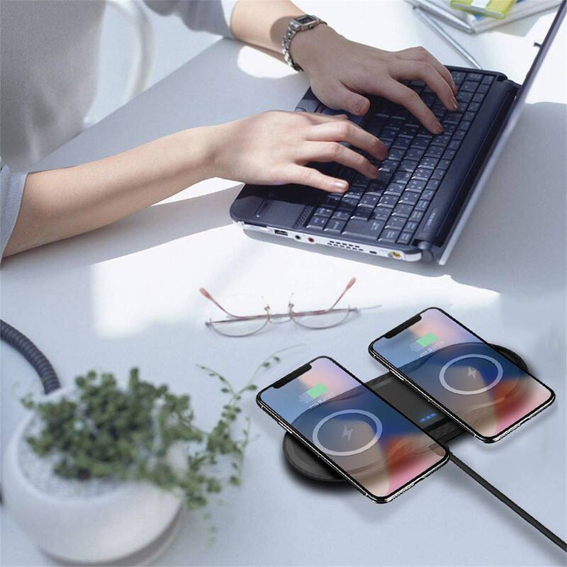 Alt View 2. RISOKEYS - 2-in-1 Wireless Charger with Charging Port - Dual 15W Fast Charging Pad for iPhone 12,Compact Design with Anti-Skid Base - Black.