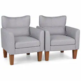 Costway - 2 PCS Modern Accent Chair with Removable Seat Cushion & Pillow, Strong Support Legs - Gray