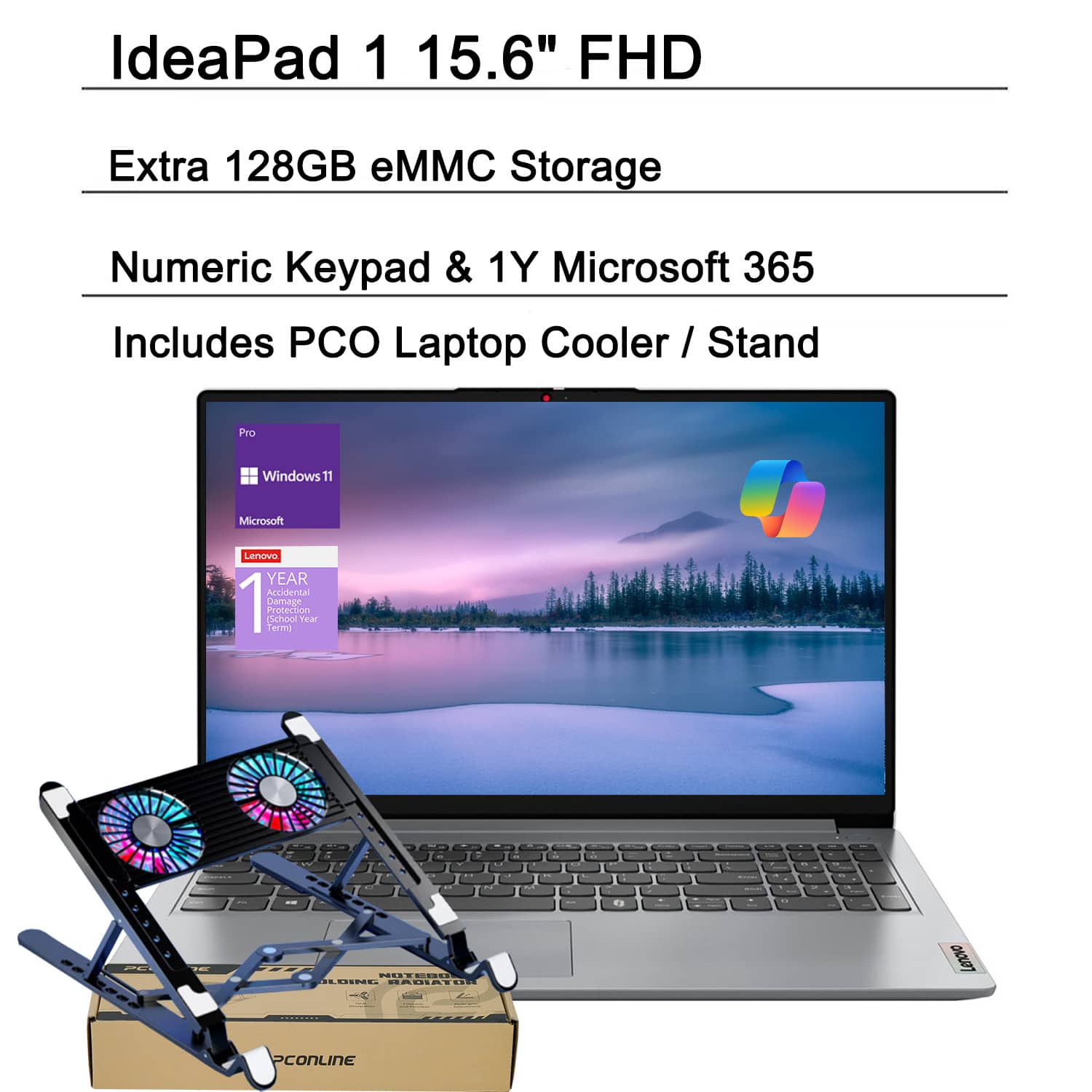 Lenovo - IdeaPad 1 15.6" FHD Laptop - Intel Quad-Core Silver, 12GB RAM, 512GB SSD - Numeric KP - For Everyday Use & Learning - Gray