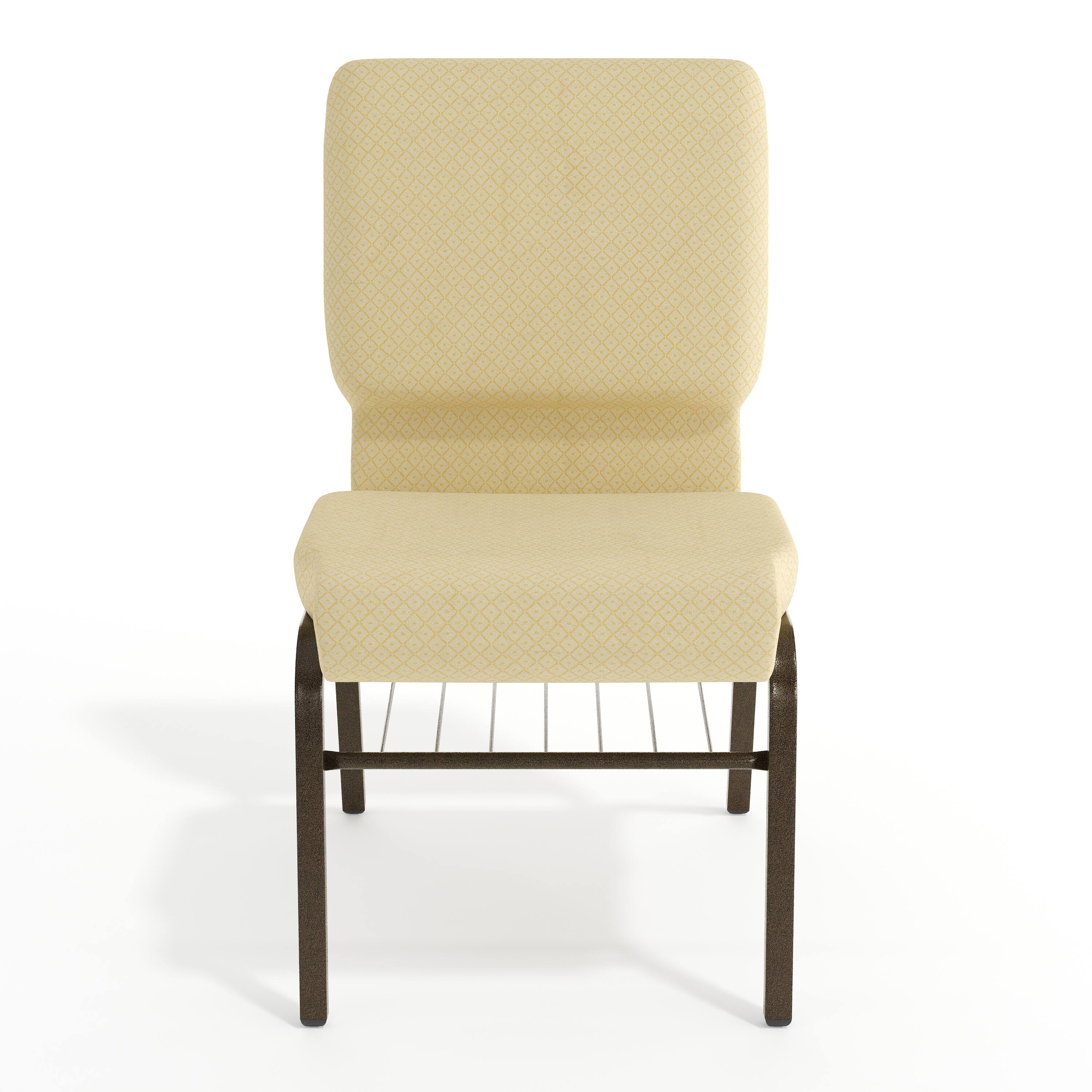 Alt View 9. Emma + Oliver - 18.5"W Church/Reception Guest Chair with Book Rack - Beige Patterned Fabric/Gold Vein Frame.