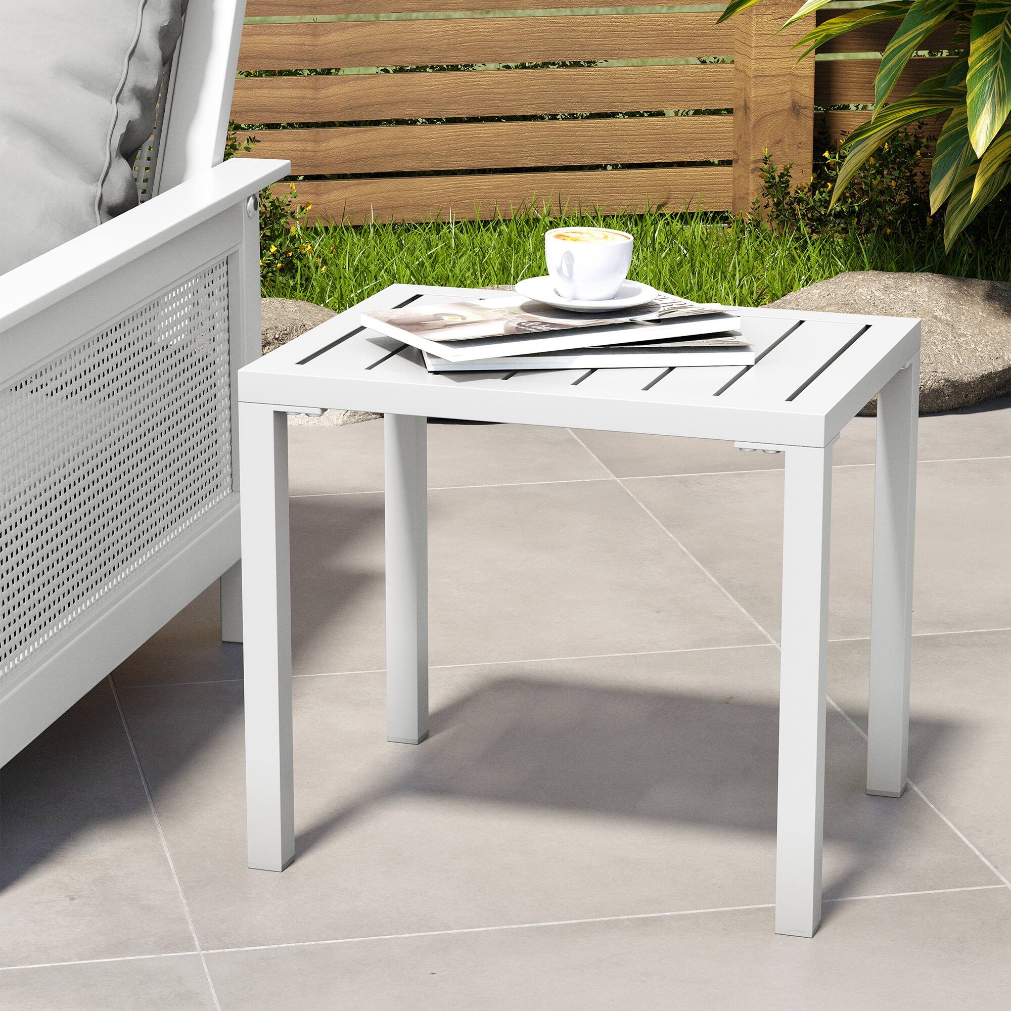 Alt View 5. Crestlive Products - Crestlive Products Aluminum Rectangular Patio Side Table, Small Outdoor Bistro Coffee Table - White.