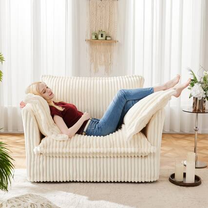 Front. Meqiodas - Slip-Covered Armchair with 1 Big Back Cushion and 2 Big Toss Pillows, Single Deep Seat Comfy Single Couch Sofa - Beige.