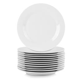 Elama - Professional Kitchen 12 Piece Round Porcelain Salad Plate Set - White