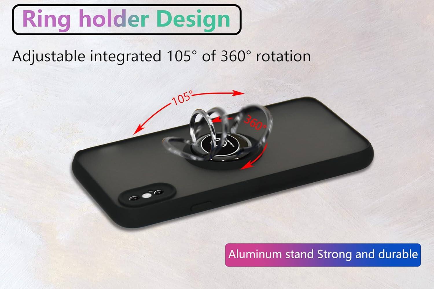 Ring holder Design, Adjustable integrated 105° of 360° rotation, Aluminum stand Strong and durable