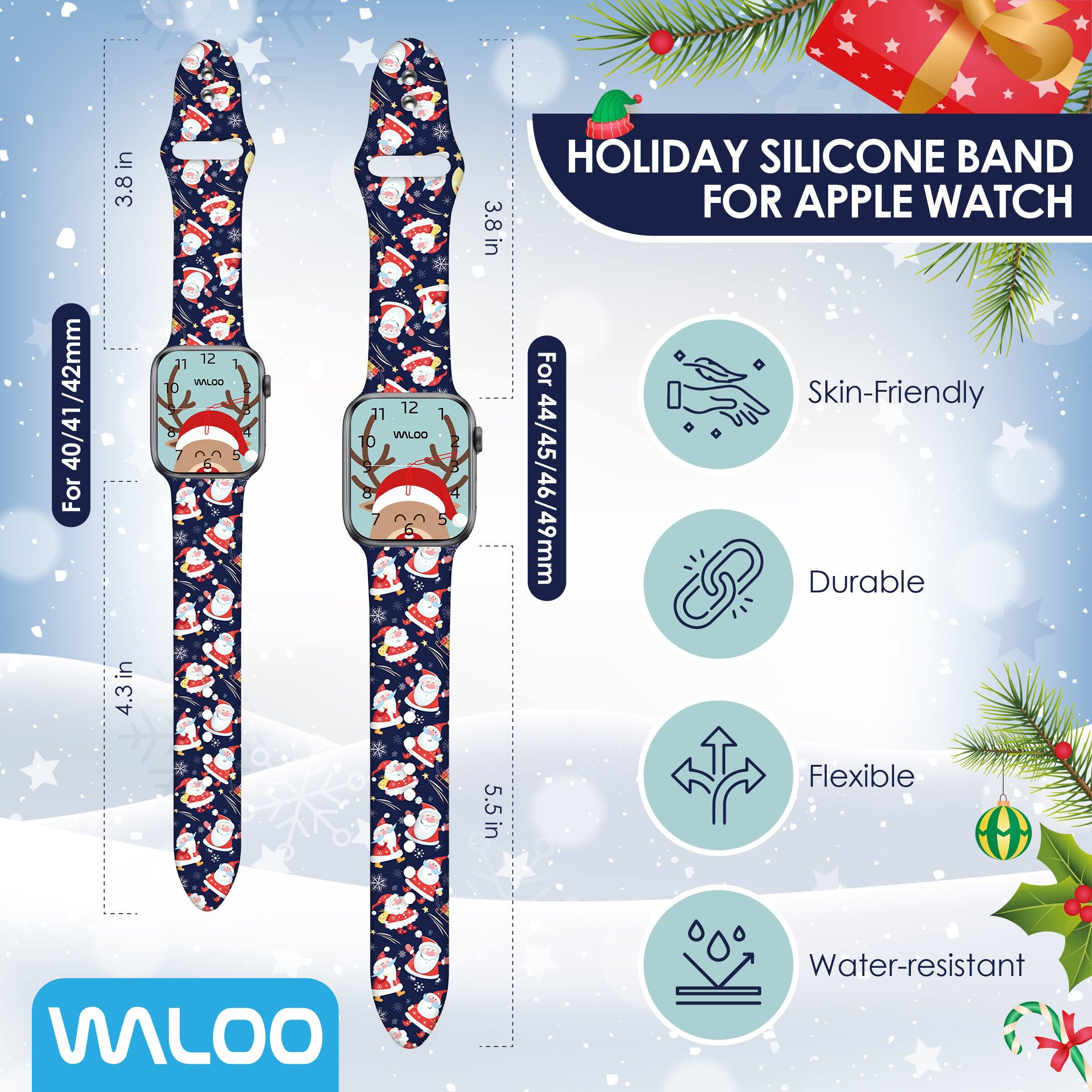 /42mm 40/41 For in 3.8i in 4.3 in  
L 12 WALCO I 5  
12 LE WALOO  
3.8 in 5.5 in  
HOLIDAY SILICONE BAND FOR APPLE WATCH For Skin-Friendly 44/45/46/49mm Durable Flexible  
WILOO  
Water-resistant