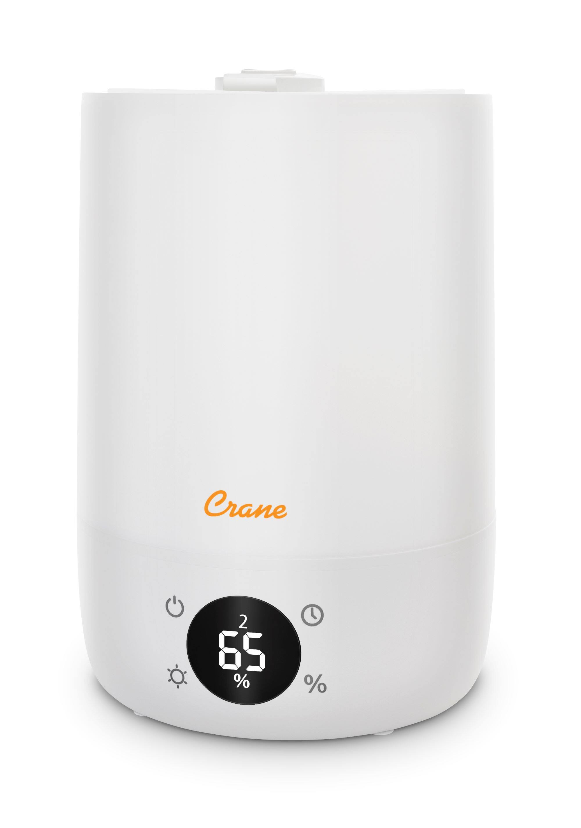 Angle. CRANE - Top Fill Cool Mist Humidifier – 1.2 Gallon with Sleep Support Light & Essential Oil Tray - White.