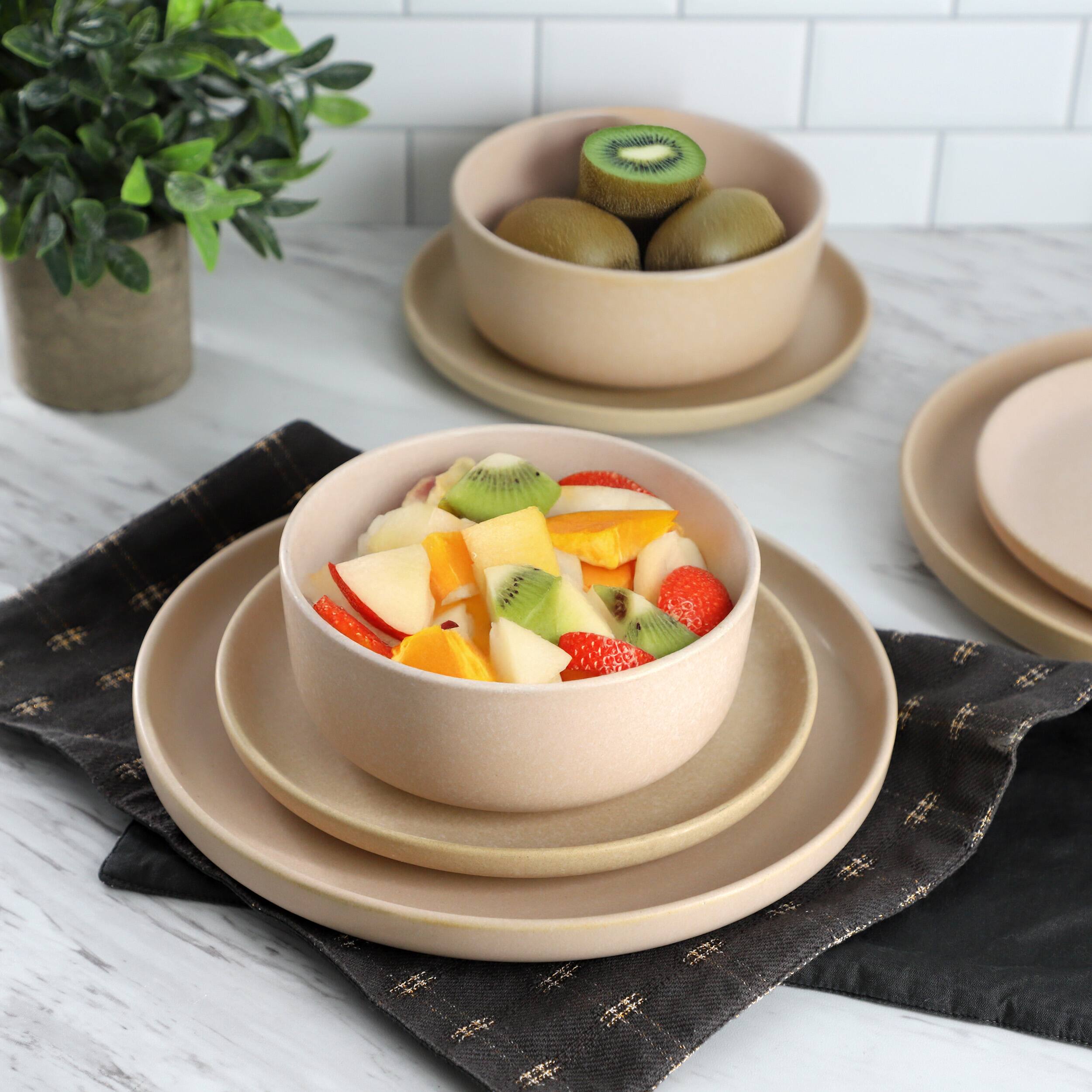 Alt View 6. Gibson - Gibson Soho Lounge Bryant Park 12 Piece Reactive Stoneware Dinnerware Set in Beige - Beige.