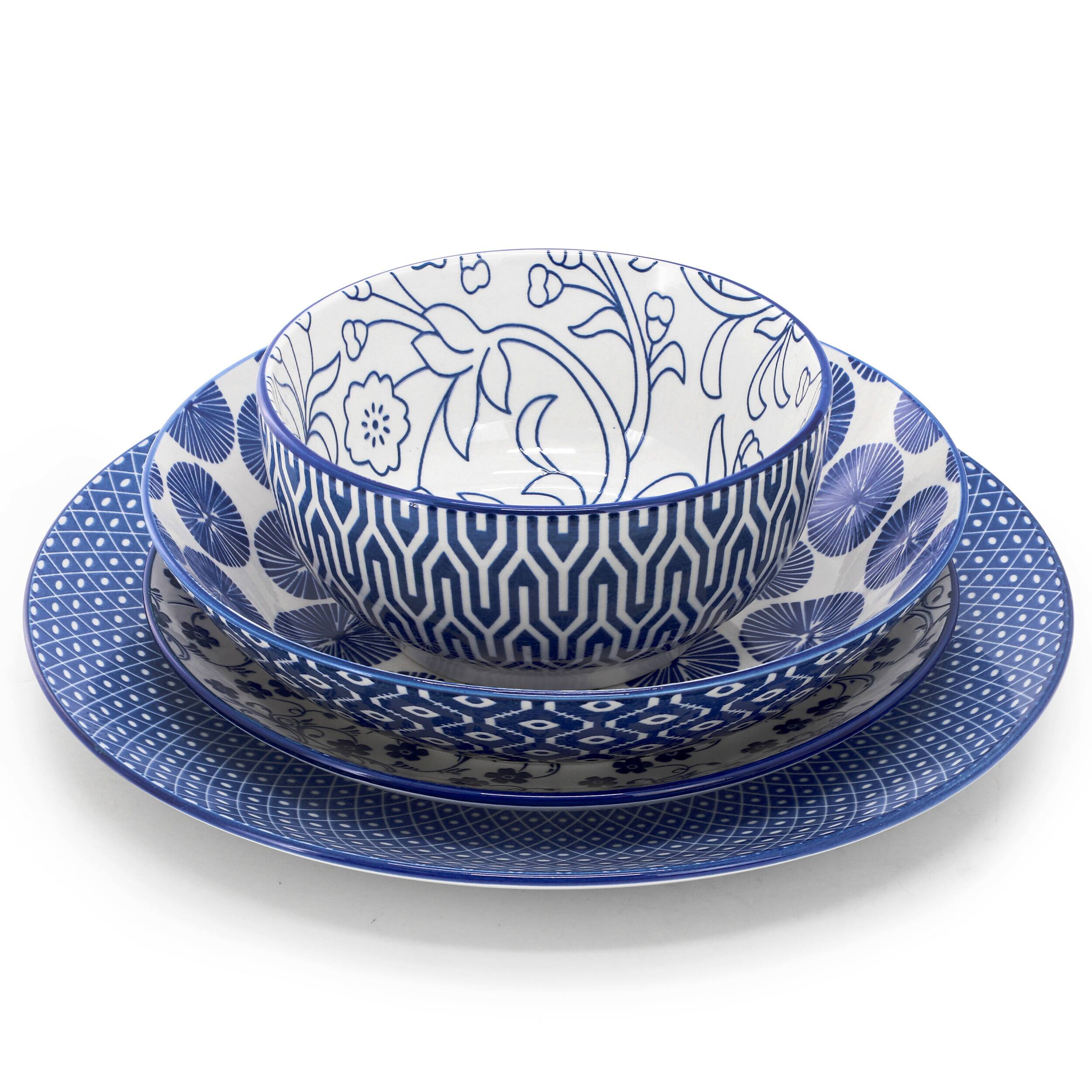 Alt View 1. Elama - Elama Aurora 16 Piece Assorted Porcelain Double Bowl Dinnerware Set in Blue - Blue.