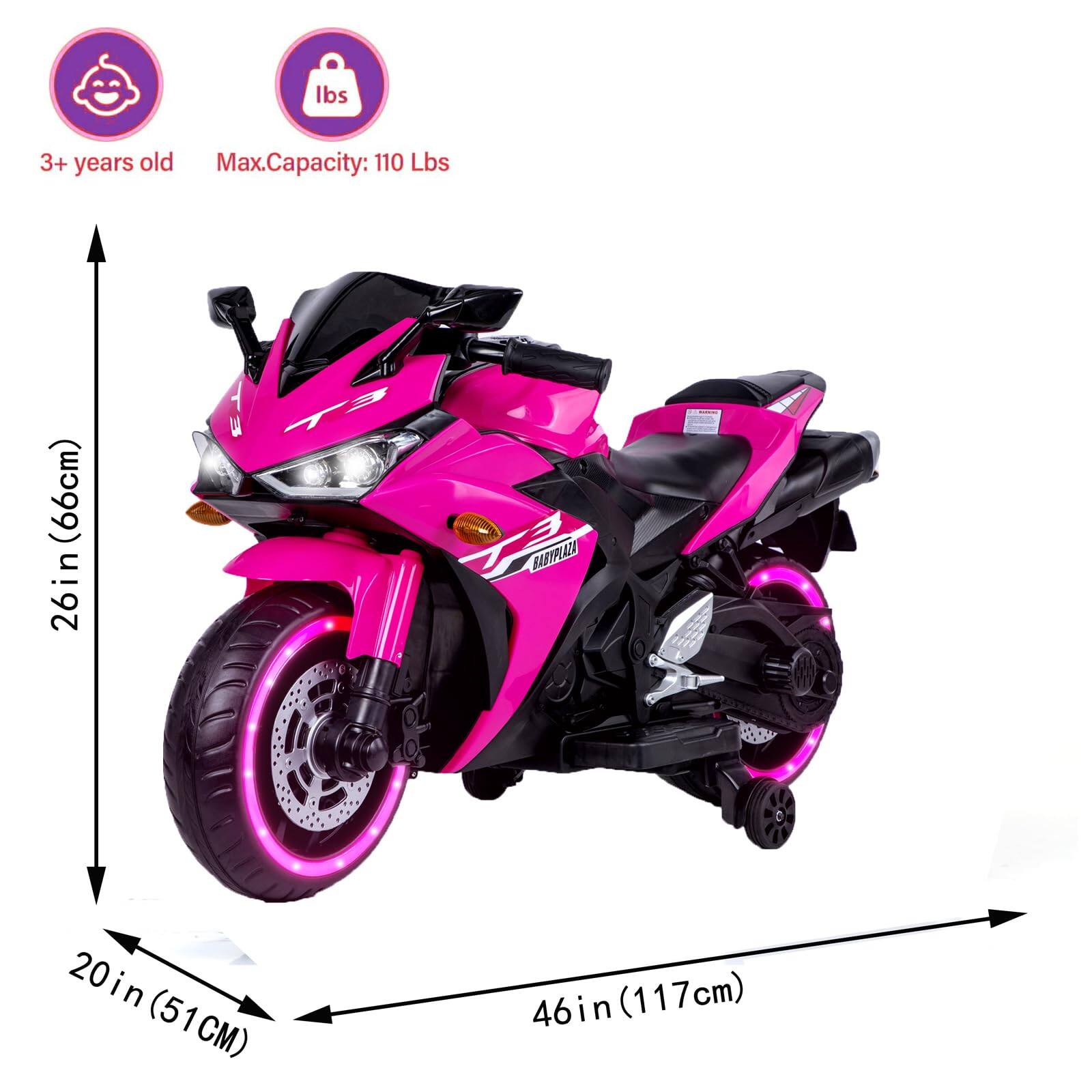 3+ years old  
Max. Capacity: 110 Lbs  

26in (66cm)  
20in (51cm)  
46in (117cm)