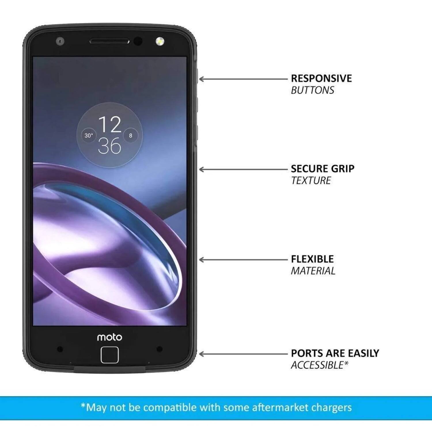 RESPONSIVE BUTTONS  
SECURE GRIP TEXTURE  
FLEXIBLE MATERIAL  
PORTS ARE EASILY ACCESSIBLE*  
*May not be compatible with some aftermarket chargers