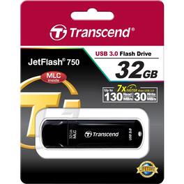 Transcend - 32GB JetFlash 750 USB 3.0 Flash Drive - 32 GB - USB 3.0 - Lifetime Warranty - Black