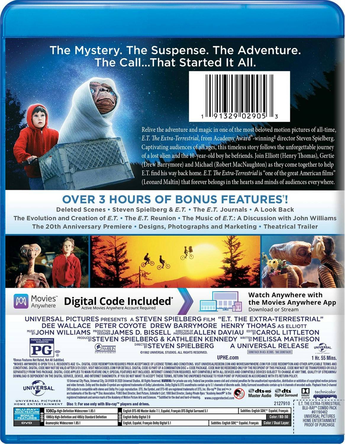 Back. E.T. The Extra Terrestrial (DVD + Digital) [Blu-ray].