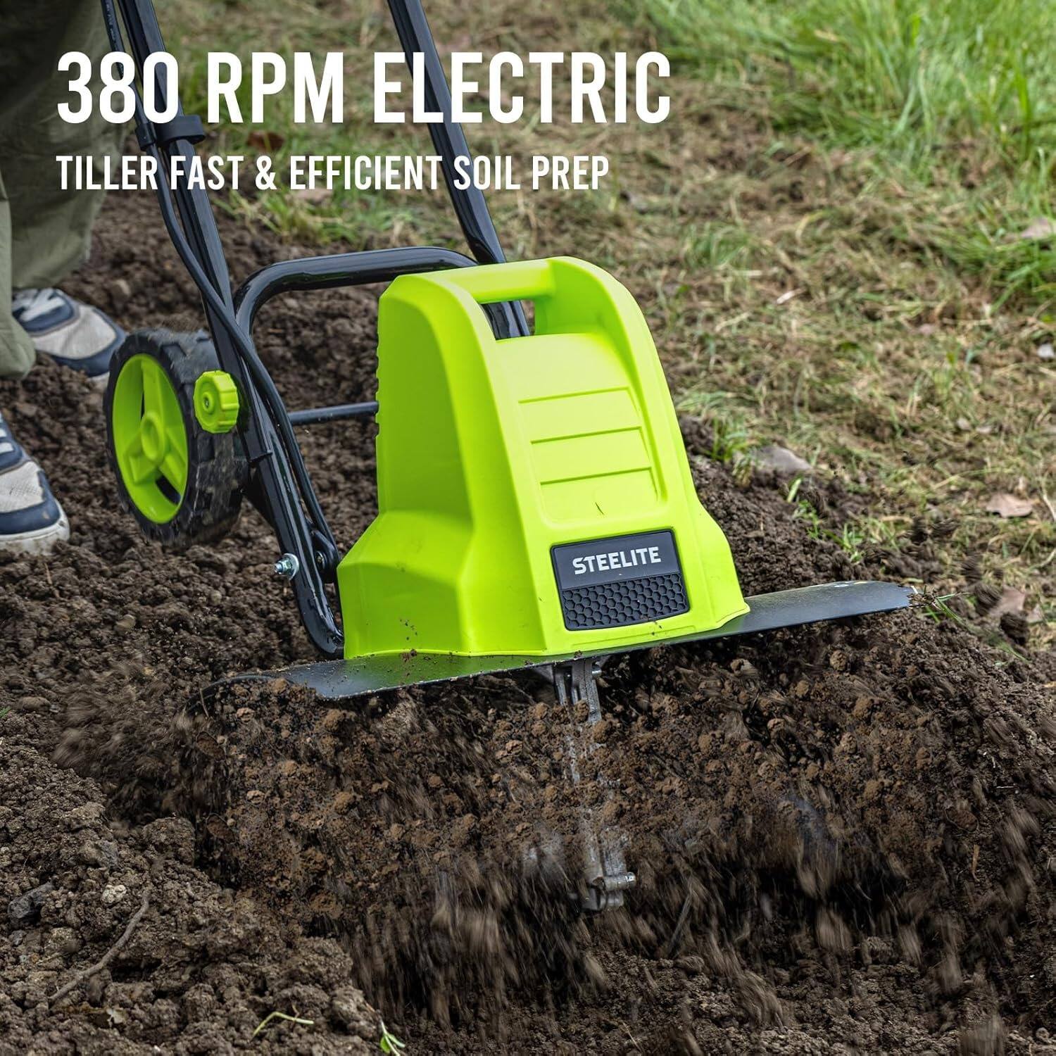 380 RPM ELECTRIC  
TILLER FAST & EFFICIENT SOIL PREP  
STEELITE