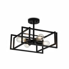 FINEAK - 14.6" 4-Light Black Industrial Flush Mount Ceiling Light