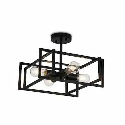 Front. FINEAK - 14.6" 4-Light Black Industrial Flush Mount Ceiling Light.