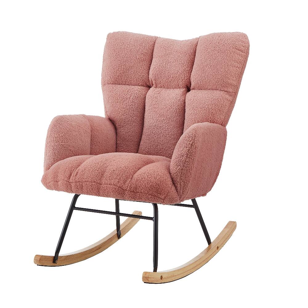 Alt View 6. Loheer - Loheer Pink Teddy Fabric Rocking Chair Tufted Upholstered Glider Accent Chair with Metal Frame - Pink.