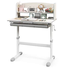 Costway - Kids Study Desk with 7-Level Tiltable Desktop Adjustable Height Pull Out Drawer - Gray