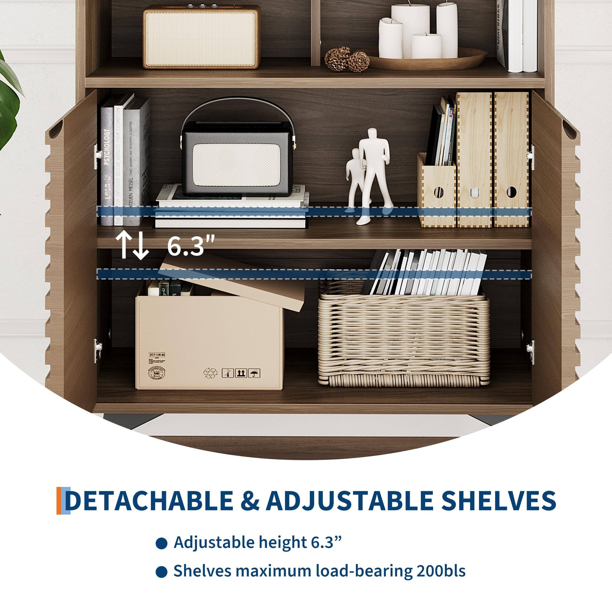**Detachable & Adjustable Shelves**

- Adjustable height 6.3"
- Shelves maximum load-bearing 200lbs