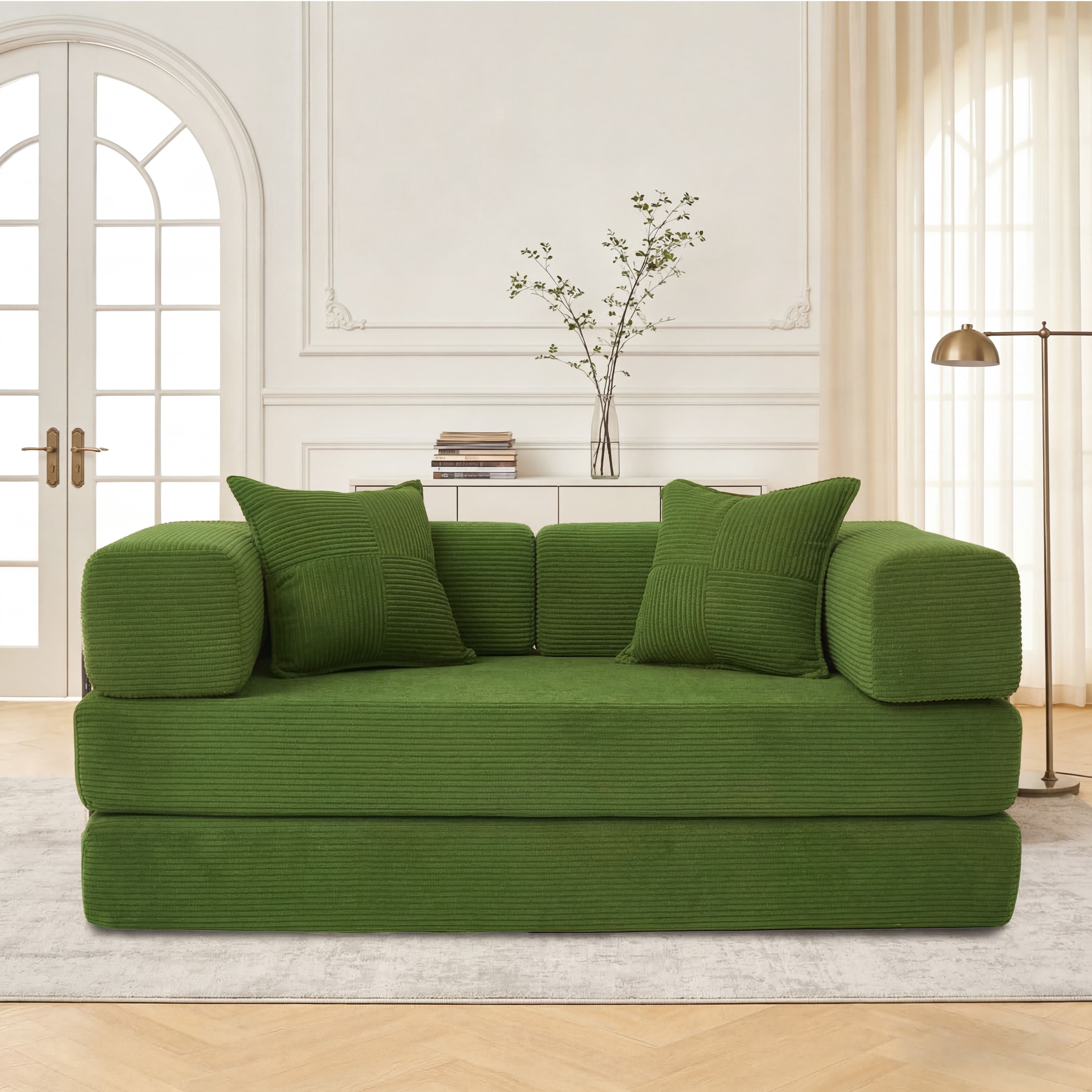 Front. Dyonery - 63" Modular Sectional Sofa, 4 in 1 Futon Sofa Bed Couch, Boneless Couch for Living Room, No Assembly - Green.