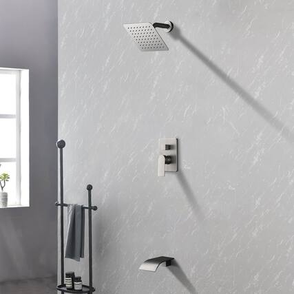 Front. Boyel Living - Single Handle 1 Spray Tub and Shower Faucet with 8 Inch Square Fixed Shower in Brushed Nickel Valve Included - Brushed Nickel.