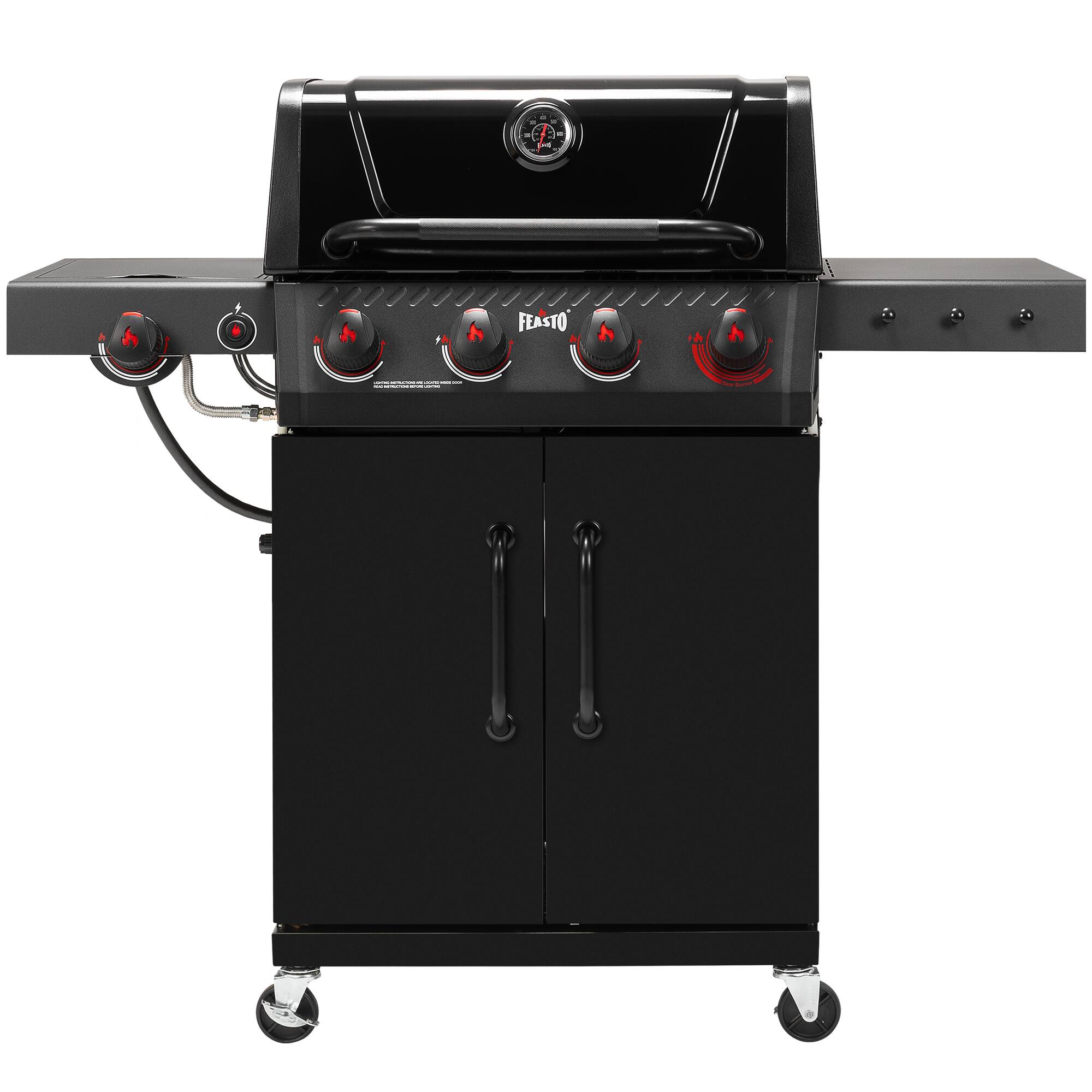 Front. FEASTO - 4-Burner Propane Gas Grill with Sear & Side Burner, 563 Sq. In. Cooking Area - Black.