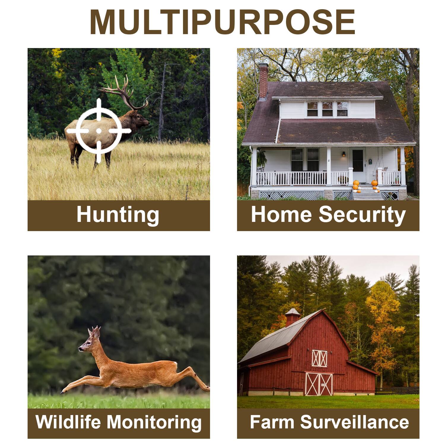 MULTIPURPOSE

Hunting

Home Security

Wildlife Monitoring

Farm Surveillance