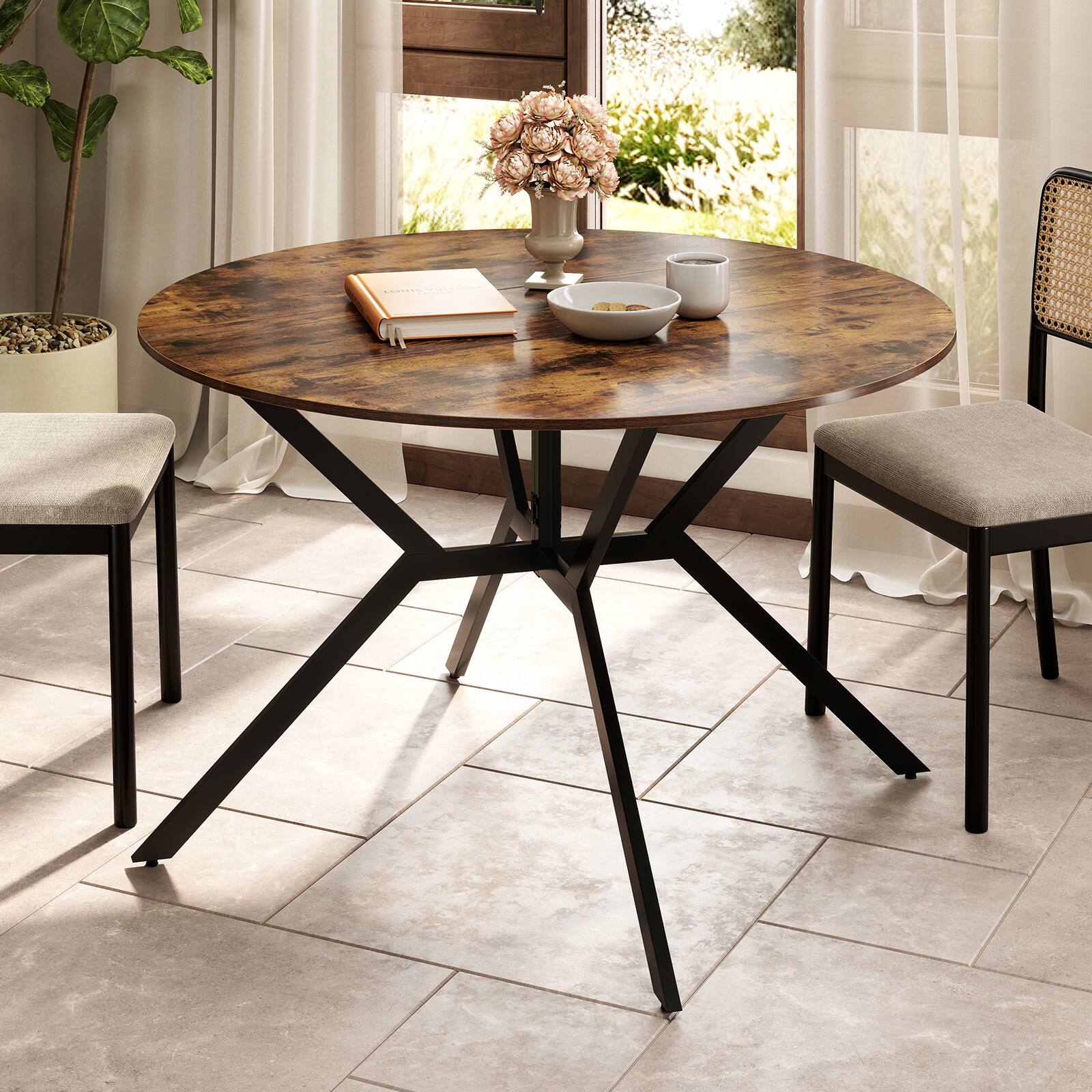 Alt View 1. Gymax - Gymax Folding Dining Table 47'' Extendable Round Kitchen Table w/Drop Leaves for Home - Brown.