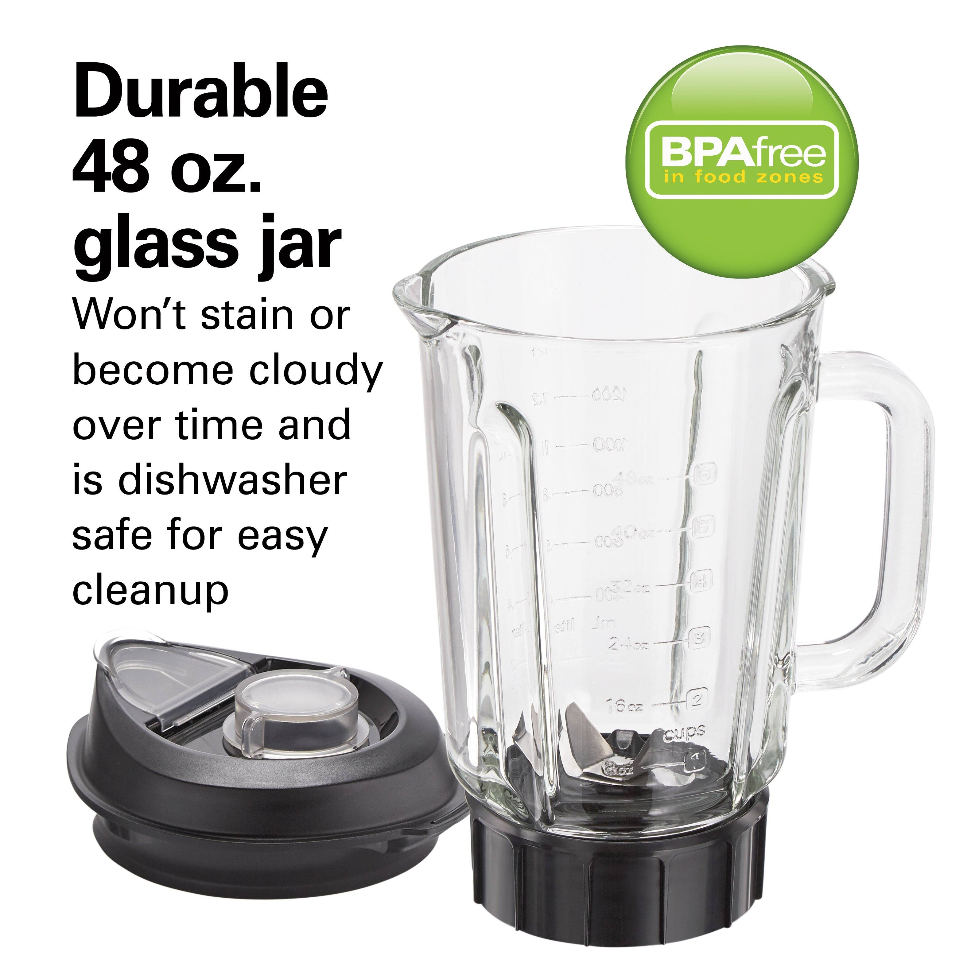 Durable 48 oz. glass jar Won't stain or become cloudy over time and is dishwasher safe for easy cleanup

BPA free in food zones

12 1
1200 1000 008 600 mL 24oz
16oz cups