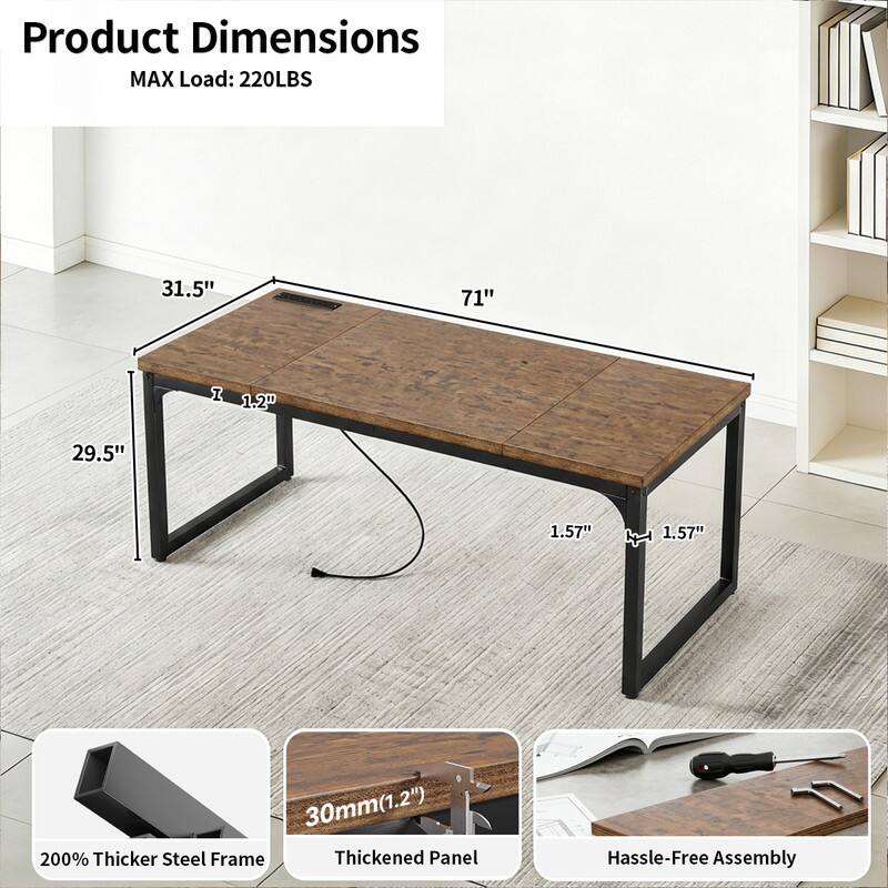 Product Dimensions  
MAX Load: 220LBS  

31.5" x 71" x 1.2" x 29.5" x 1.57" x 1.57"  
30mm (1.2")  

200% Thicker Steel Frame  
Thickened Panel  
Hassle-Free Assembly