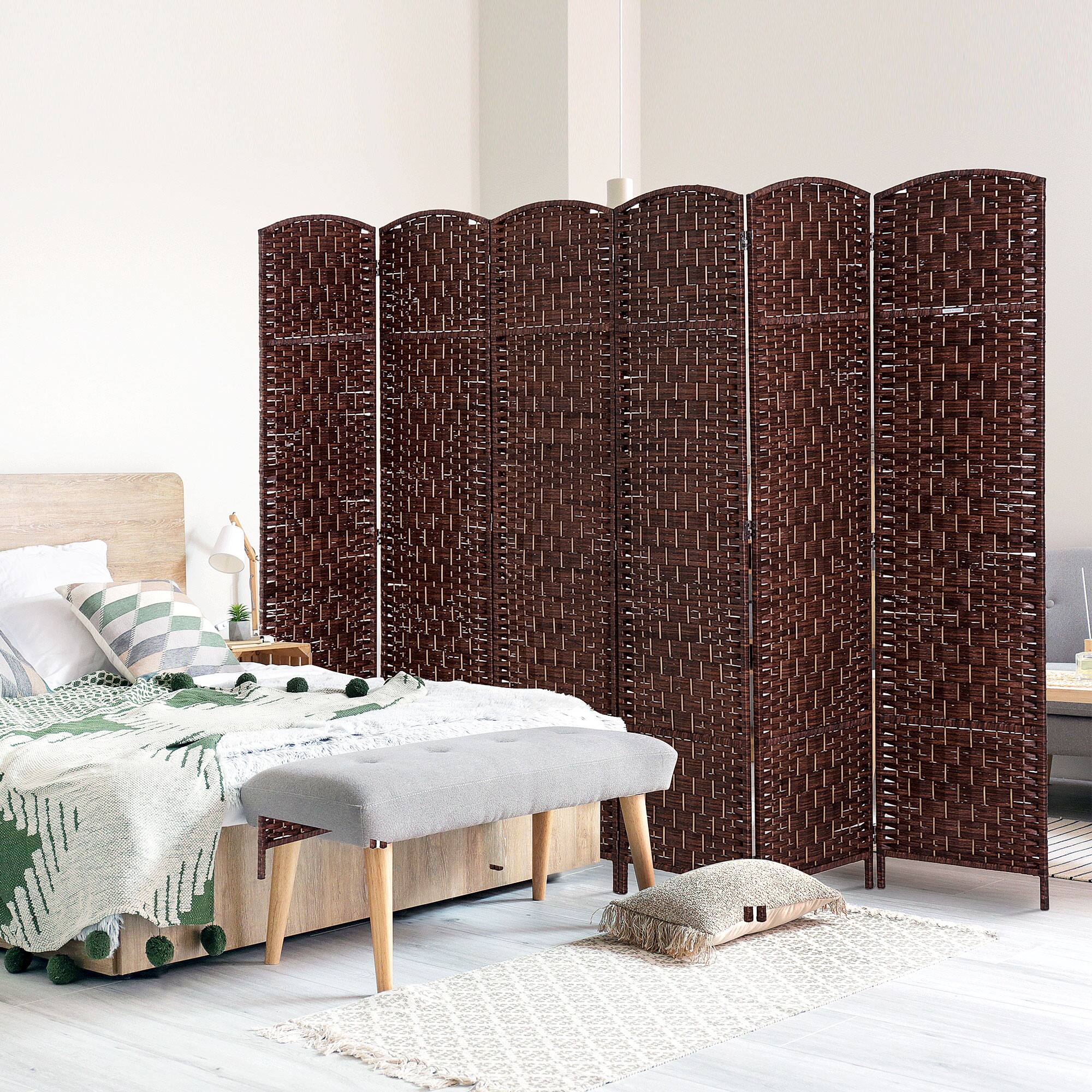 Alt View 1. Homcom - Room Divider, 6 Panel Folding Privacy Screen, 6FT Tall Portable Wicker Weave Partition Wall Divider for Bedroom - Brown.