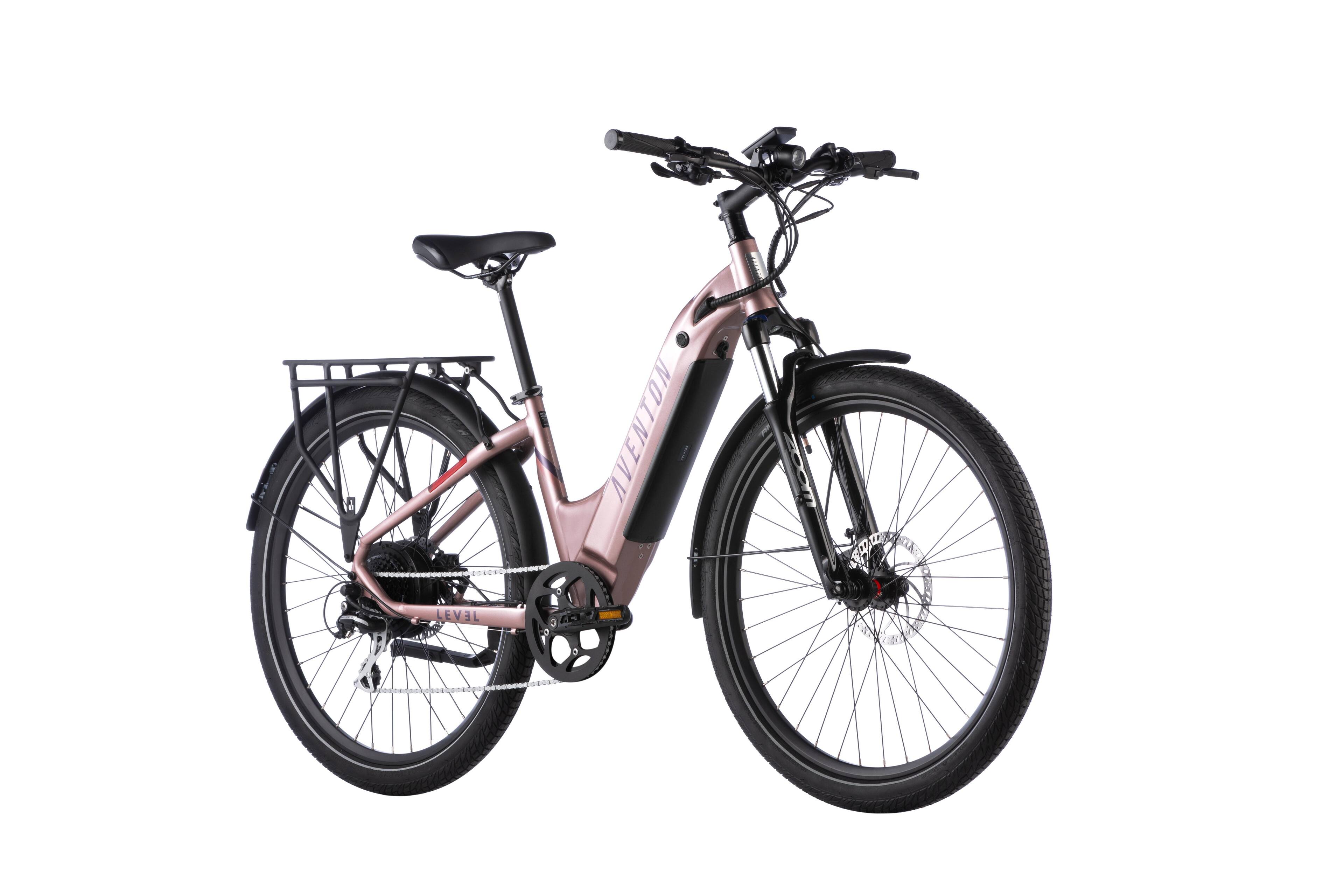 Angle. Aventon - Level.2 Commuter Step-Through eBike w/ up to 60 miles Max Operating Range and 28 MPH Max Speed - Himalayan Pink.